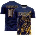 Custom Navy Gold Splash Sublimation Soccer Uniform Jersey
