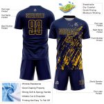 Custom Navy Gold Splash Sublimation Soccer Uniform Jersey