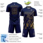 Custom Navy Old Gold Splash Sublimation Soccer Uniform Jersey
