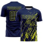 Custom Navy Neon Yellow Splash Sublimation Soccer Uniform Jersey