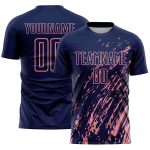 Custom Navy Medium Pink Splash Sublimation Soccer Uniform Jersey