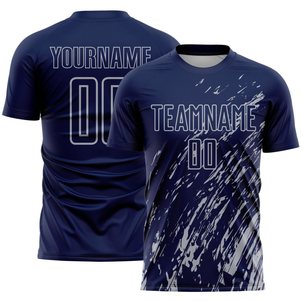 Custom Navy Gray Splash Sublimation Soccer Uniform Jersey