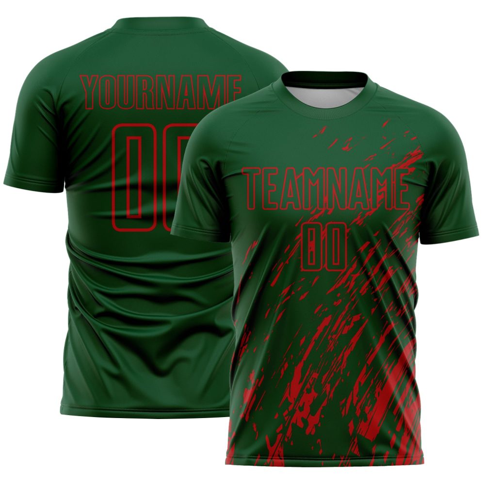 Custom Green Red Splash Sublimation Soccer Uniform Jersey