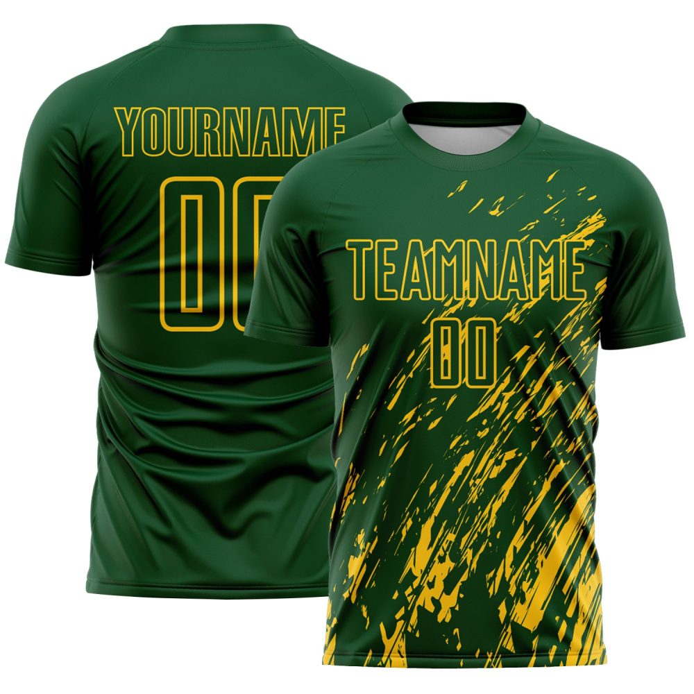 Custom Green Yellow Splash Sublimation Soccer Uniform Jersey