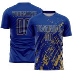 Custom Royal Old Gold Splash Sublimation Soccer Uniform Jersey