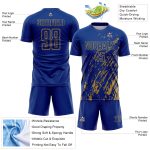 Custom Royal Old Gold Splash Sublimation Soccer Uniform Jersey