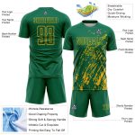 Custom Kelly Green Gold Splash Sublimation Soccer Uniform Jersey