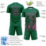 Custom Kelly Green Pink Splash Sublimation Soccer Uniform Jersey
